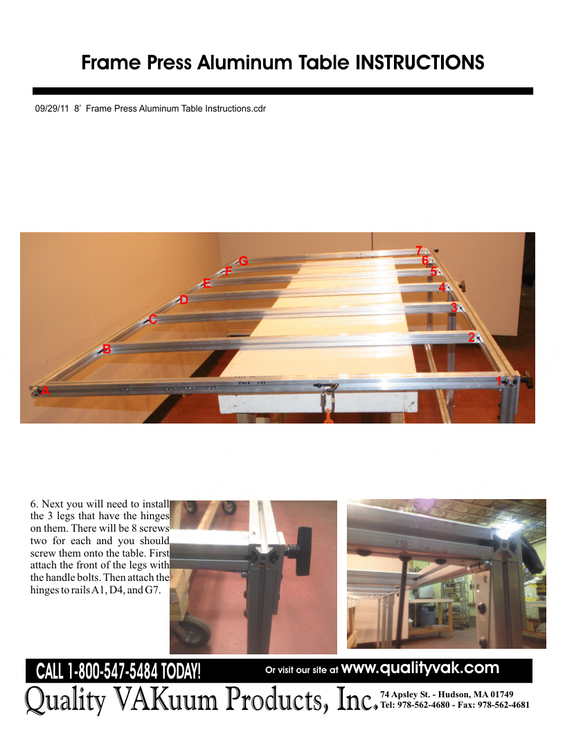 INSTRUCTIONS FOR ASSemBLING THE VAKUUM FRAME PRESS. Page 2